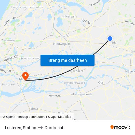 Lunteren, Station to Dordrecht map