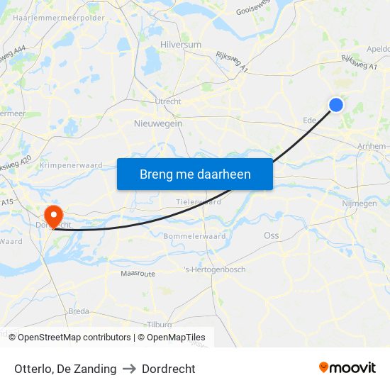 Otterlo, De Zanding to Dordrecht map