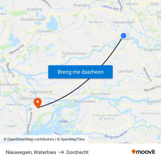 Nieuwegein, Waterbies to Dordrecht map