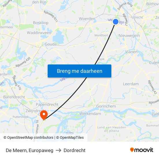 De Meern, Europaweg to Dordrecht map