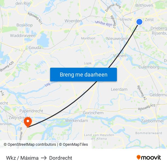 Wkz / Máxima to Dordrecht map