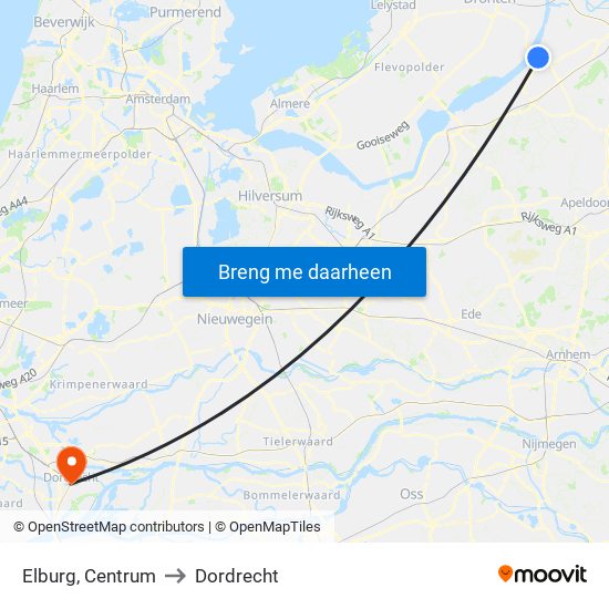 Elburg, Centrum to Dordrecht map