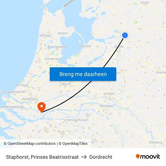 Staphorst, Prinses Beatrixstraat to Dordrecht map