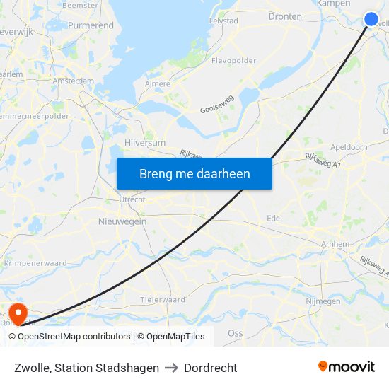 Zwolle, Station Stadshagen to Dordrecht map
