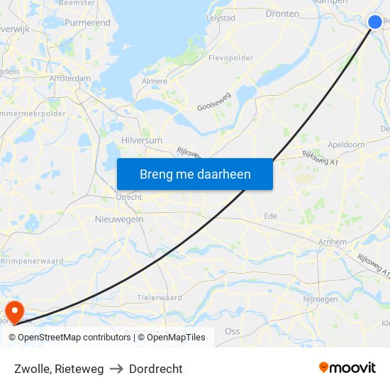 Zwolle, Rieteweg to Dordrecht map