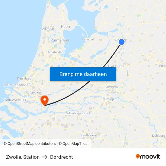 Zwolle, Station to Dordrecht map