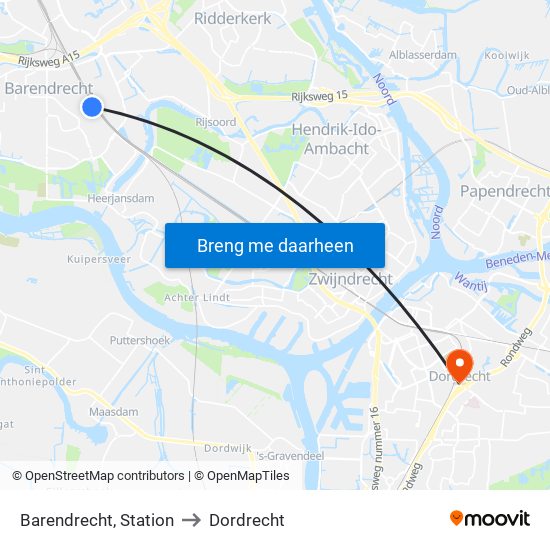 Barendrecht, Station to Dordrecht map