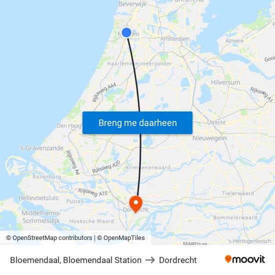 Bloemendaal, Bloemendaal Station to Dordrecht map
