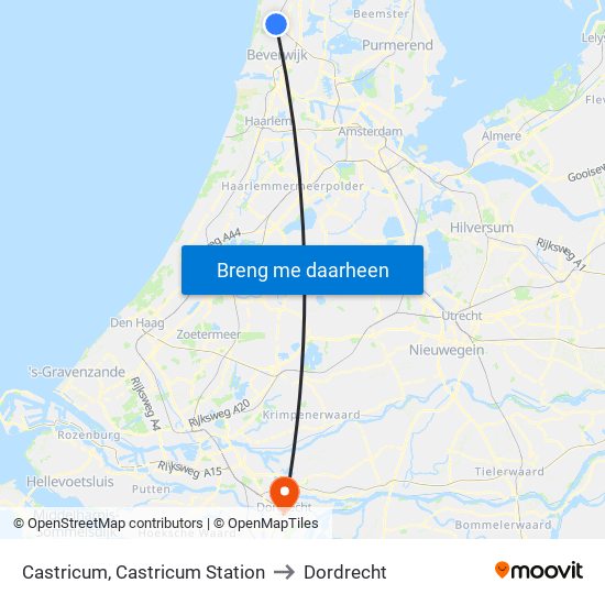 Castricum, Castricum Station to Dordrecht map