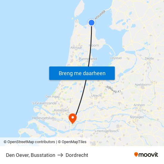 Den Oever, Busstation to Dordrecht map
