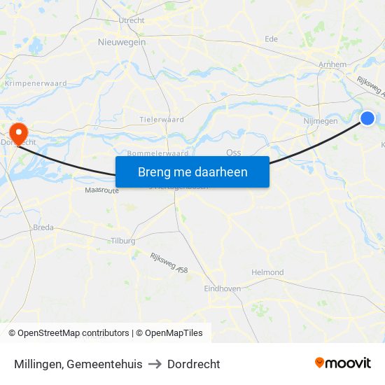 Millingen, Gemeentehuis to Dordrecht map