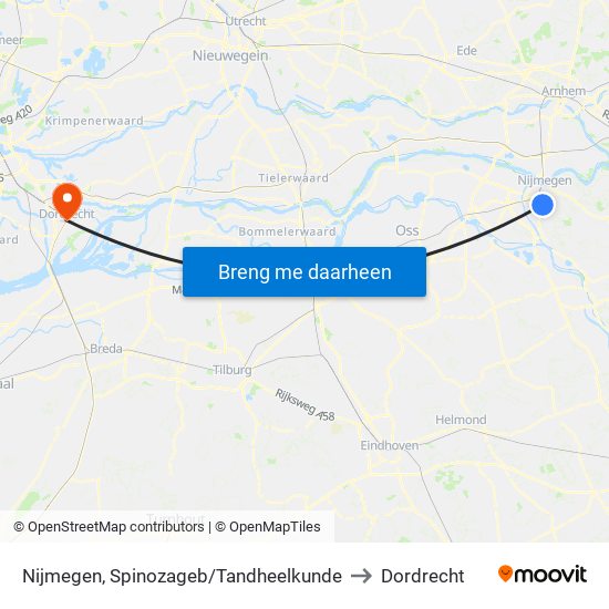 Nijmegen, Spinozageb/Tandheelkunde to Dordrecht map