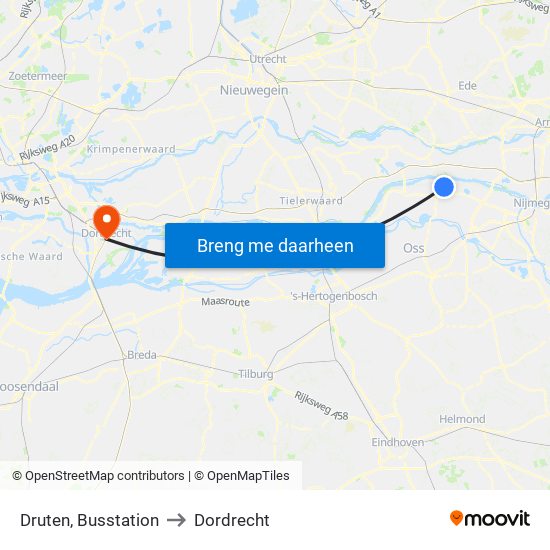 Druten, Busstation to Dordrecht map