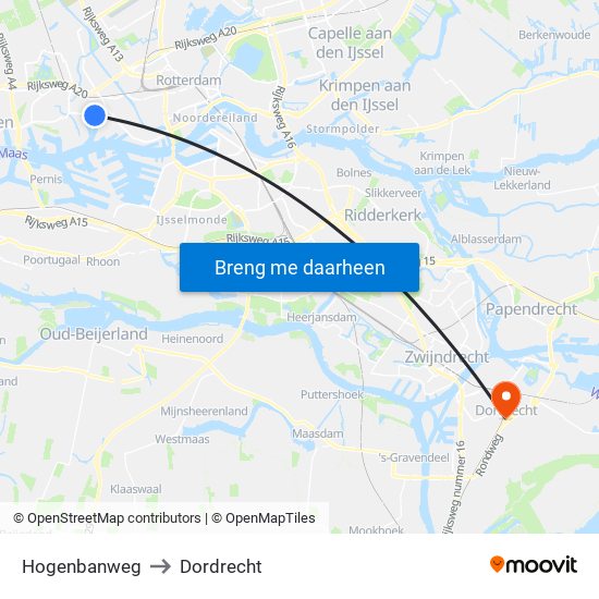 Hogenbanweg to Dordrecht map