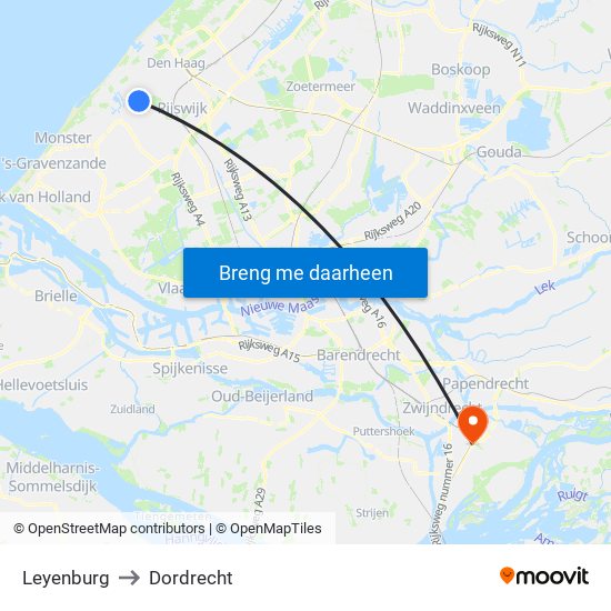 Leyenburg to Dordrecht map