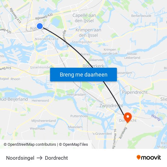 Noordsingel to Dordrecht map