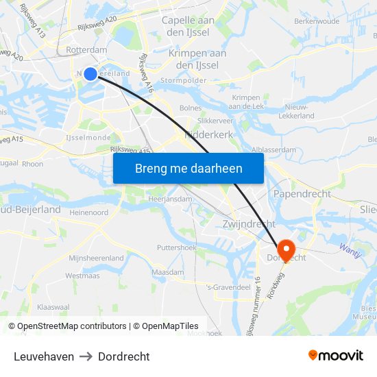 Leuvehaven to Dordrecht map