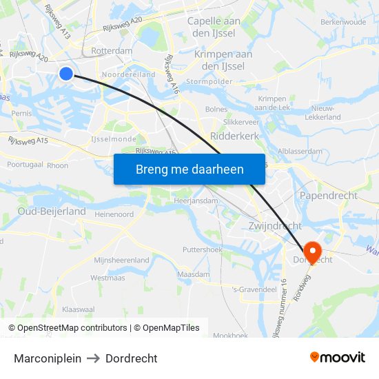 Marconiplein to Dordrecht map