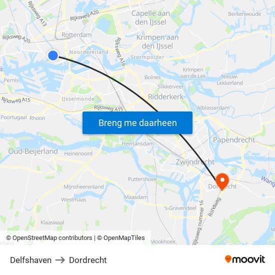 Delfshaven to Dordrecht map