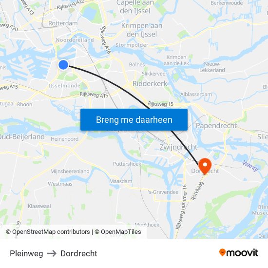 Pleinweg to Dordrecht map