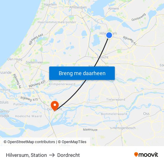 Hilversum, Station to Dordrecht map