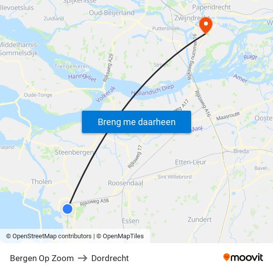 Bergen Op Zoom to Dordrecht map