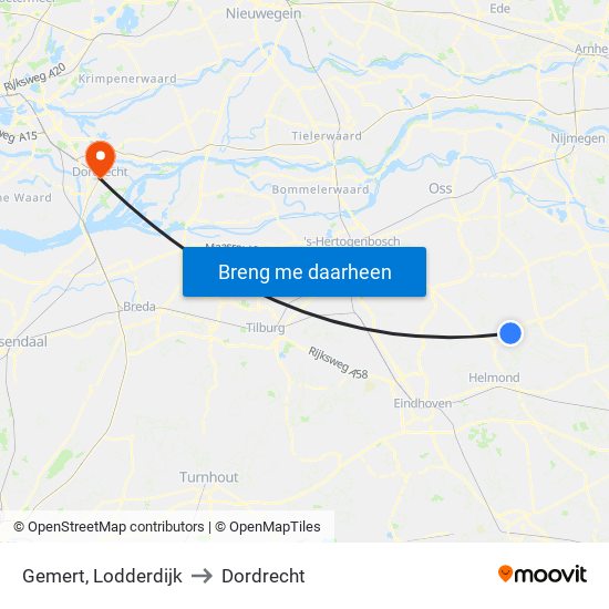 Gemert, Lodderdijk to Dordrecht map