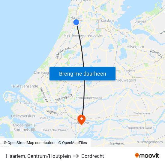 Haarlem, Centrum/Houtplein to Dordrecht map