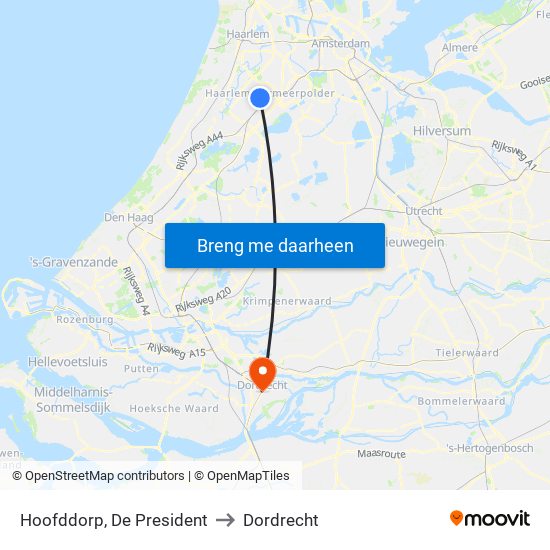 Hoofddorp, De President to Dordrecht map