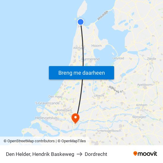 Den Helder, Hendrik Baskeweg to Dordrecht map