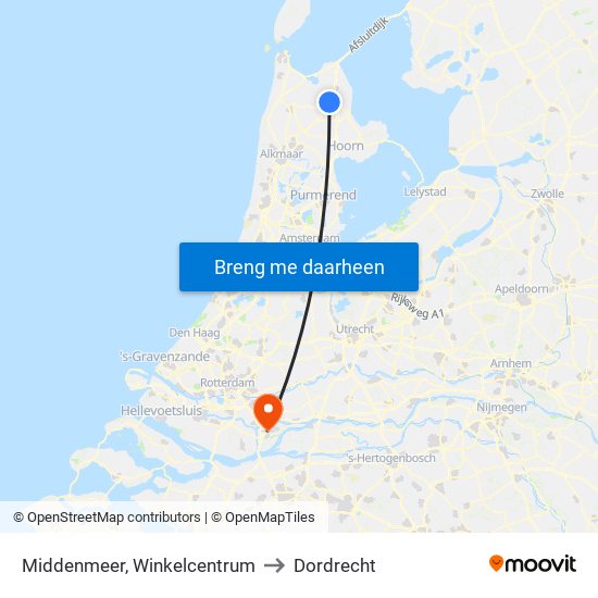Middenmeer, Winkelcentrum to Dordrecht map