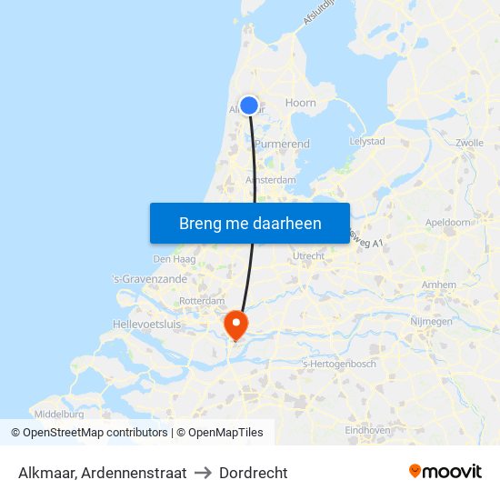 Alkmaar, Ardennenstraat to Dordrecht map