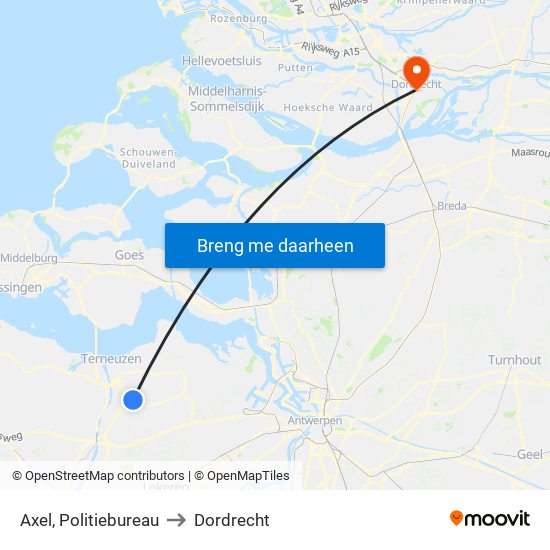 Axel, Politiebureau to Dordrecht map