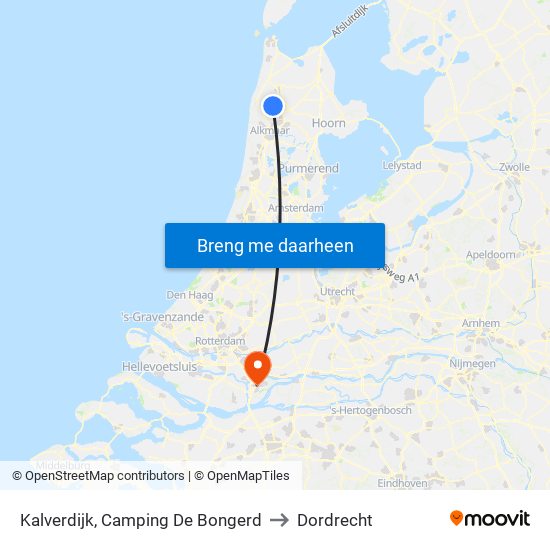 Kalverdijk, Camping De Bongerd to Dordrecht map