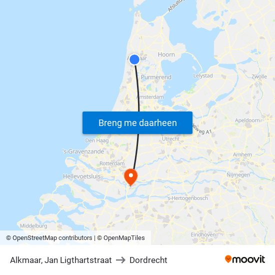 Alkmaar, Jan Ligthartstraat to Dordrecht map
