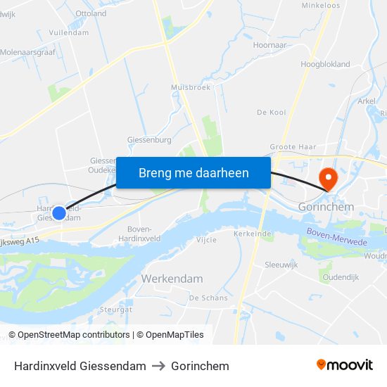Hardinxveld Giessendam to Gorinchem map