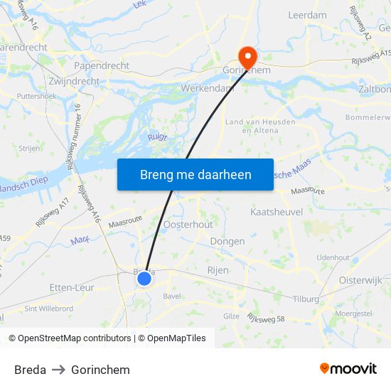 Breda to Gorinchem map