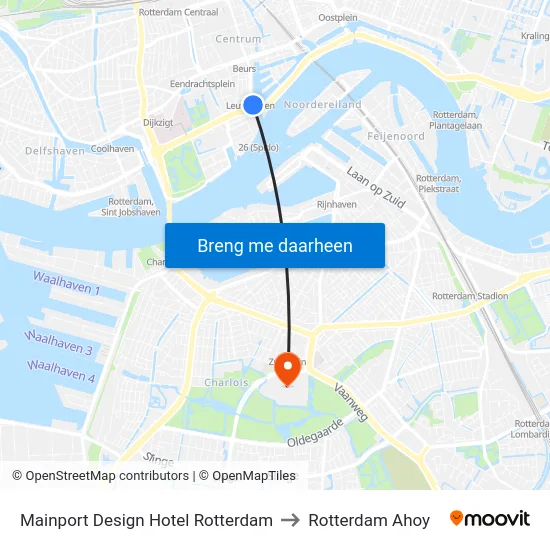 Mainport Design Hotel Rotterdam to Rotterdam Ahoy map