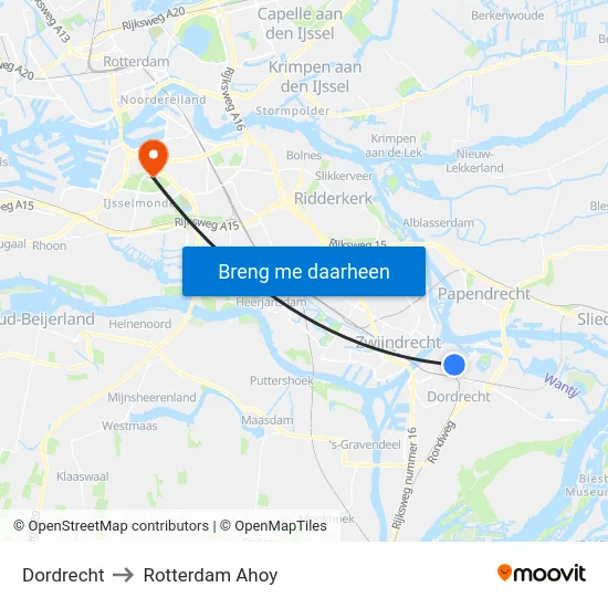 Dordrecht to Rotterdam Ahoy map