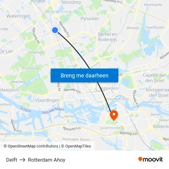 Delft to Rotterdam Ahoy map
