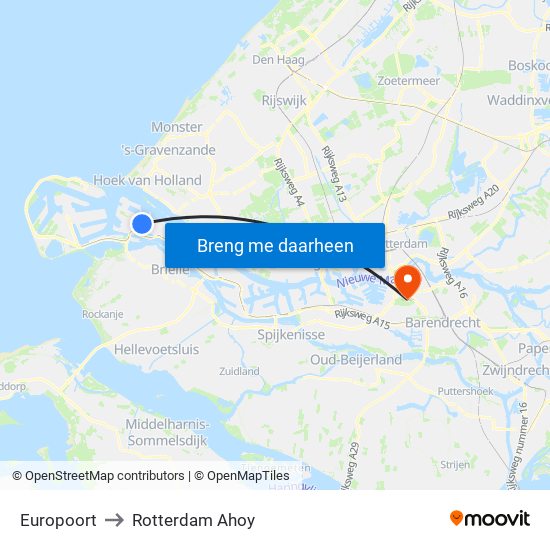 Europoort to Rotterdam Ahoy map