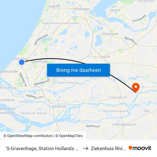 'S-Gravenhage, Station Hollands Spoor (Perron A) to Ziekenhuis Rivierenland map