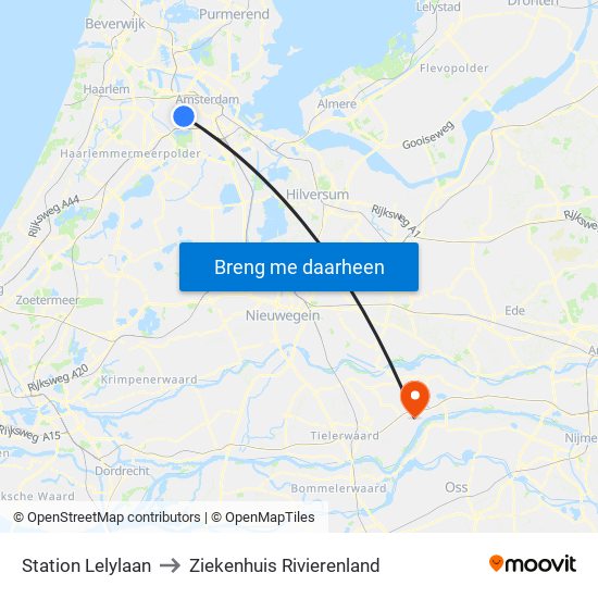 Station Lelylaan to Ziekenhuis Rivierenland map