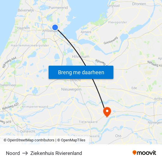 Noord to Ziekenhuis Rivierenland map