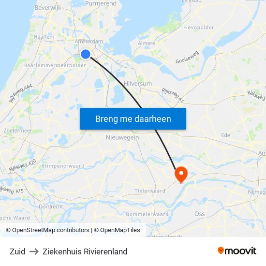 Zuid to Ziekenhuis Rivierenland map