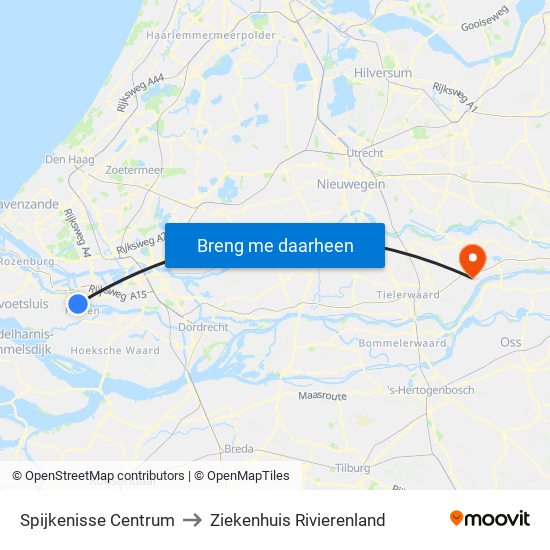 Spijkenisse Centrum to Ziekenhuis Rivierenland map