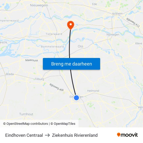Eindhoven Centraal to Ziekenhuis Rivierenland map