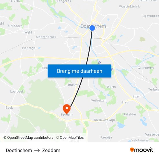 Doetinchem, Grutstraat 12 to Zeddam map