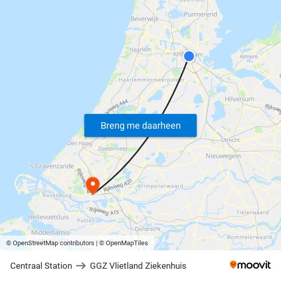 Centraal Station to GGZ Vlietland Ziekenhuis map