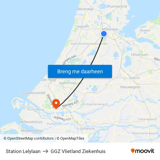 Station Lelylaan to GGZ Vlietland Ziekenhuis map